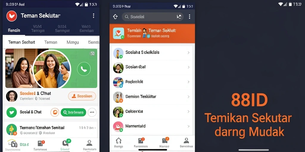 Tampilan antarmuka aplikasi Teman Sekitar 88ID yang menarik.