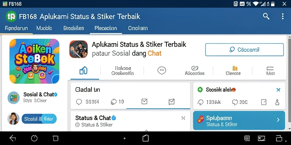 Tampilan antarmuka FB168 dengan koleksi stiker menarik.