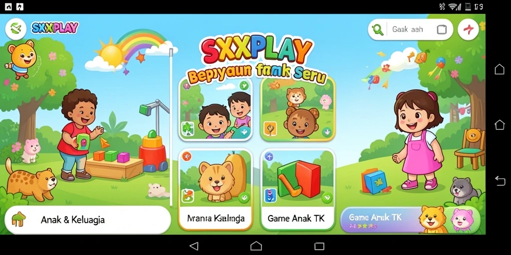 Antarmuka ceria dan interaktif dari aplikasi SXXPLAY untuk anak-anak.